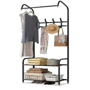 Imagem de Guarda Roupas Arara Cabideiro com Prateleira Organizador Rou sem Porta sem Gavetas Ferro 60CM Preto Utibom