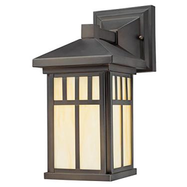 Imagem de Westinghouse Lighting Lanterna de parede externa Burnham 6732800 em aço com vidro de arte de mel, acabamento em bronze polido a óleo, 1 pacote