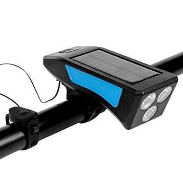 Imagem de yeacher Farol de bicicleta LED recarregável com energia solar para bicicleta com buzina 3 modos de iluminação 120dB 5 sons faróis dianteiros de bicicleta à prova d'água para andar de bicicleta