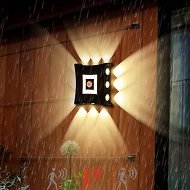 Imagem de Luz de parede preta para jardim ao ar livre com sensor de movimento LED 18W lâmpada de parede interna externa indução luz noturna à prova d'água IP65 de alumínio para iluminação de pátio, varanda, corredor (branco quente)