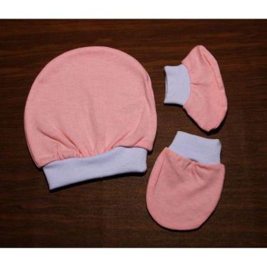 Imagem de Kit bebê 3 pçs touca, luvas e pantufas malha 0 até 04 meses menino e menina