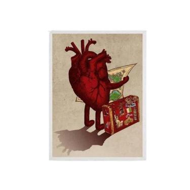 Imagem de Quadro Decorativo Coração Viajante 24X18 Com Vidro - Branca