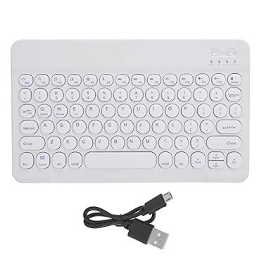 Imagem de ciciglow Teclado Bluetooth sem fio, teclado ultrafino recarregável de 10 polegadas com teclado estilo tesoura acessórios para computador capa redonda para smartphones, tablets, laptops (branco)