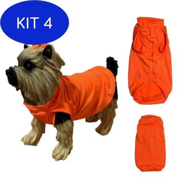 Imagem de Kit 4 Roupa Para Cães E Gatos - Camiseta Laranja Neon M