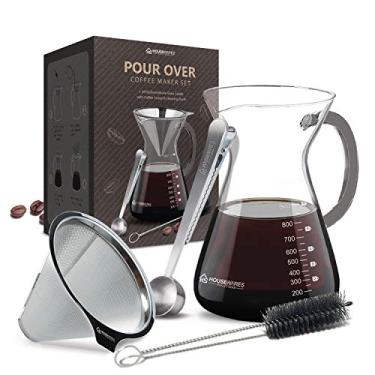 Imagem de Conjunto de cafeteira Pour Over – jarro de vidro de 100 ml, filtro de aço inoxidável com colher de café e escova de limpeza
