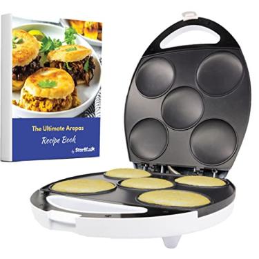 Imagem de Máquina de arepas e minipanquecas StarBlue elétrica com eBook de receitas, faça rapidamente 5 tipos de arepas venezuelanas e colombianas em 6 minutos, AC 120V 60 Hz 1200W