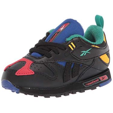 Imagem de Tênis Reebok infantil clássico de couro retrátil, Black/Cobalt Blue/Red, 2.5 Little Kid