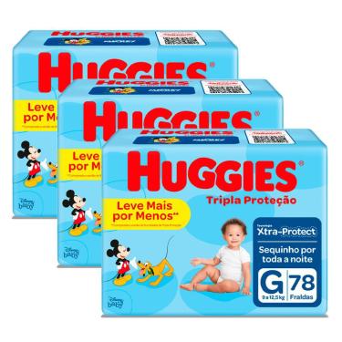 Imagem de Kit 3 Fralda Huggies Tripla Proteção Hiper G - 234 Tiras