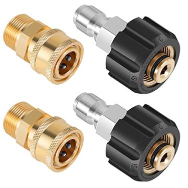 Imagem de AB1 4 peças adaptador de lavadora de pressão M22 14 mm arruela de alta pressão conexões de conector rápido 5000PSI lavadora de pressão adaptador de mangueira acessórios para limpeza de carro de jardim doméstico AB1