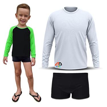 Imagem de Conjunto Infantil Menino Proteção UV Sunga Boxer e Camiseta 0 a 16 Anos Branco (04)