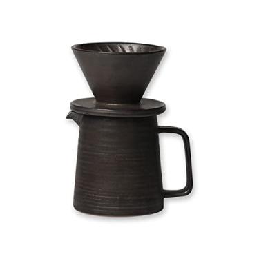 Imagem de globe faith Conjunto de máquina de café feito à mão em grés, cafeteira de cerâmica, cone, gotejador e cafeteira para micro-ondas, esmalte metálico retrô, 473 ml