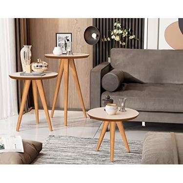 Imagem de kit 3 mesas sala retrô pés palito, centro, lateral e apoio havana - off white/freijo - Comprar Moveis Em Casa