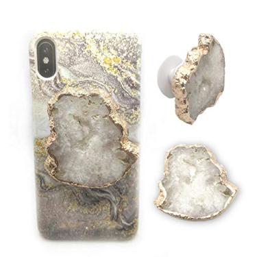 Imagem de Crystal Crystal Grip & Stand para telefone: drusas transparentes texturizadas cru com aberturas de geodos naturais cura acessório de telefone de pedra natural (cru transparente com aberturas)