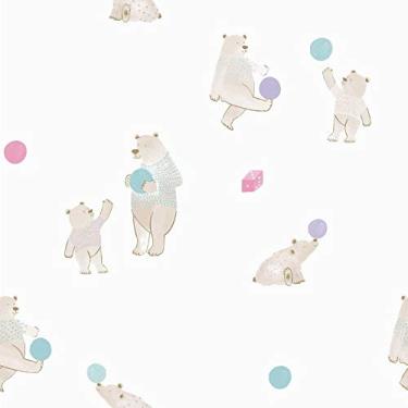 Imagem de Papel De Parede Infantil Brincar 3627 Vinílico Ursos e Bolinhas Coloridas