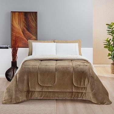 Imagem de Coberdrom Diamond Casal Queen Sherpa Com Manta Flannel 01 Peça - Cáqui Bege