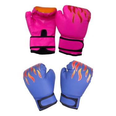 Imagem de Vaveren 2 par de crianças luvas de boxe sparring luvas de couro do plutônio luvas de perfuração treinamento luvas de boxe para iniciantes karate muay thai, Rosa e Azul