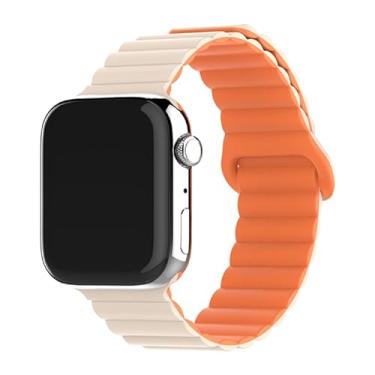 Imagem de Pulseira de couro ajustável com sistema de fecho magnético para relógios (42/44/45/49 mm, laranja) compatível com Apple Watch de 49 mm, 45 mm, 42 mm, 41 mm, 40 mm e 38 mm