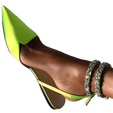 Imagem de ZIRIA Sandálias gladiadoras de salto plano de cristal verão bico fino rosa sapatos de festa feminino plus size 42 alças bombas, Verde, 35