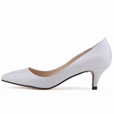 Imagem de Clássico bico fino 5 cm salto alto baixo feminino sapatos vestido casamento sapatos grandes, Branco, 37