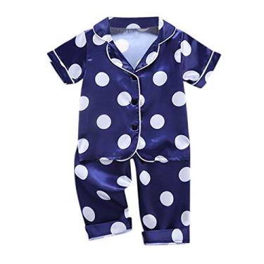 Imagem de Camisola para meninas, roupa de dormir, roupa de dormir para meninas, conjunto de pijamas para bebês, Azul-marinho, 2-3T