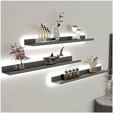 Imagem de MinHuianG - Prateleiras Flutuantes Montadas na Parede com Luz LED Embutida, 1 Prateleira Retangular de Ferro com Estilo Minimalista, 80x15x6cm, 75 Lbs, Para Sala de Estar