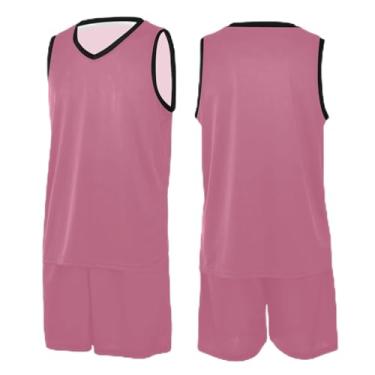 Imagem de CHIFIGNO Camiseta de basquete bege areia para adultos, camiseta juvenil PP-3GG, Vermelho violeta pálido, M