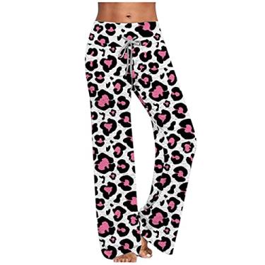 Imagem de Pijama feminino floral solto faixa atlética corte alto flare perna larga pijama pijama feminino 2024, L-61 rosa, G
