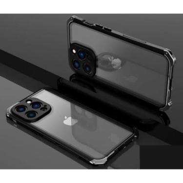 Imagem de Capa de telefone de metal de alumínio para iPhone 11 13 14 Pro Max Proteção contra quedas Estrutura de metal Capa traseira de vidro para iPhone XS MAX XR 7 8 Plus, preta, para iPhone X