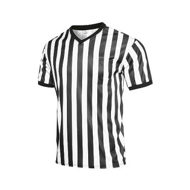Imagem de redgino Camiseta de árbitro listrada preta e branca oficial masculina feminina gola V camiseta de árbitro manga curta para basquete futebol refs natal garçonetes e fantasia P