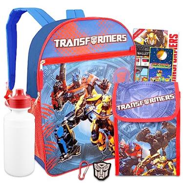 Imagem de Screen Legends Conjunto de mochila Transformers com lancheira – Pacote com mochila Transformers de 38 cm, Lancheira, tatuagens, carteira de telefone, mais | Mochila Transformers para meninos