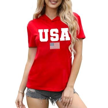 Imagem de MEESHEEP Moletom com capuz com bandeira americana para mulheres: camiseta com estampa da bandeira dos EUA 4 de julho manga curta patriótica pulôver top, Vermelho 1, P