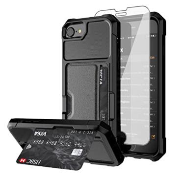 Imagem de Asuwish Capa de telefone para iPhone 6/6s/7/8/SE 2020 2022 com protetor de tela, compartimento para cartão de crédito, suporte, acessórios para celular i Six Seven 6a i6 i7 i8 7s 8s SE2020 SE2 2
