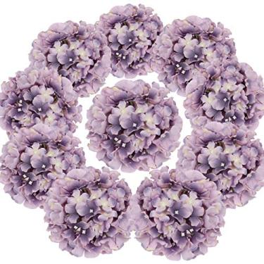 Imagem de Flojery Cabeças de hortênsia de seda flores artificiais com hastes para decoração de casamento em casa, pacote com 10 (roxo dos sonhos)
