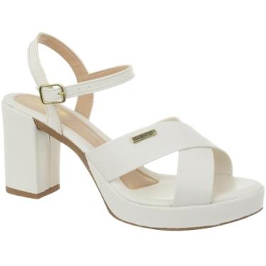 Imagem de Sandália Feminina Salto Alto Meia Pata Classica Plataforma Confortável Via Angel 71.01 Preto, Off e Caramelo. (Off White, BR, Adulto, Numérico, 40)