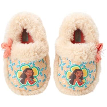 Imagem de Disney Chinelos Moana para meninas – Pantufas felpudas da Princesa Moana (Bebê/Menina pequena), Tan/Orange, 25/26 BR