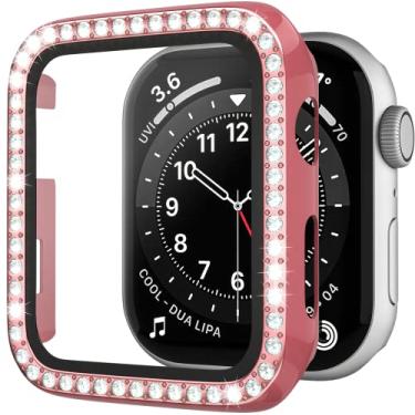 Imagem de D & K Exclusives Capa de strass compatível com Apple Watch 38 mm série 3/2/1 com protetor de tela de vidro temperado, capa protetora fina de policarbonato rígido de cristal brilhante para iWatch,