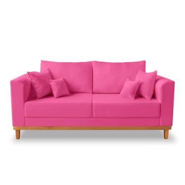 Imagem de Sofá 3 Lugares Retro Sala de Estar Beny Suede Rosa Madeira Prima Deccor
