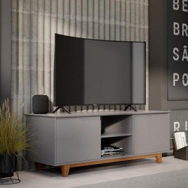 Imagem de Rack Bancada Para Sala De Tv Até 55 Polegadas Com 2 Portas E Prateleiras Flow - Cinza