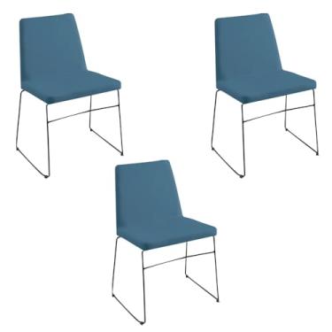 Imagem de Kit 3 Cadeiras Decorativa Sala de Jantar Anne Linho Azul G17 - Gran Belo