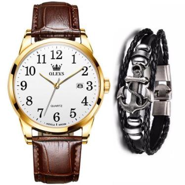 Imagem de Kit Relógio Casual Olevs Dourado + Pulseira Âncora Masculina
