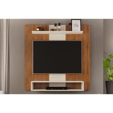 Imagem de Painel Home p/ TV até 47 Pol Smart c/ Prateleira e Nichos 120x120cm Freijó/Off White - DJ Móveis
