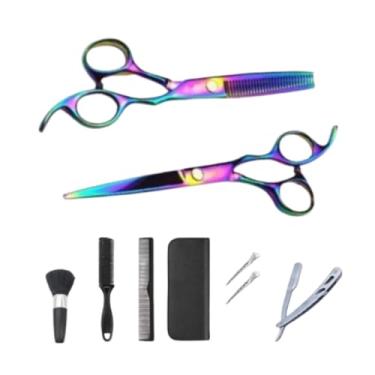 Imagem de Kit Completo De Cortar Cabelo Com Tesouras Profissionais Reta Fio Navalha Semi Dentada 7 Polegadas Pente Pano Estojo Clipes Para Cabeleireiro Barbeiro (Furta-cor)
