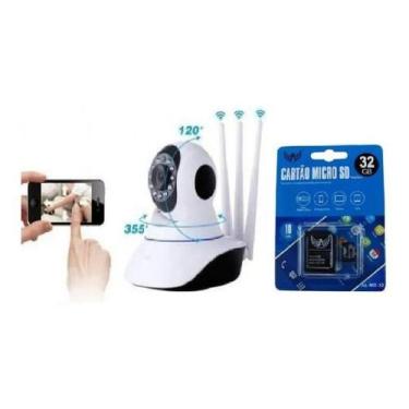 Imagem de Camera De Segurança Ip 3 Antenas + Cartão Memoria 32 Gb Wifi - secury