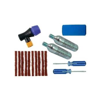 Imagem de Kit Remendo P/ Pneu Sem Câmara + 2 Cilindros Co2 + Adaptador - KRONYO