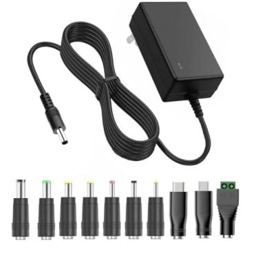 Imagem de Fonte de alimentação 12V 2A Adaptador CA DC, DC universal em 12 volts 2 Amp cabo de alimentação com 10 pontas, transformador conversor 100-240v, 50/60HZ, conector de saída CC de 5,5 x 2,5 mm