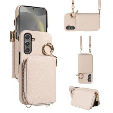 Imagem de Furiet Capa carteira para Samsung Galaxy S24 FE 5G com alça de ombro e fivela de anel, bolsa de órgão flip de couro PU de luxo, suporte para cartão de crédito, capa de telefone para S 24 EF S24FE 24S