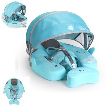 Imagem de Boia de bebê com dossel não inflável, boia de piscina, proteção solar, boia de natação para bebês com cauda, evita virar para bebês (Narwhal Green-G02NGCTLULNMA01G02)