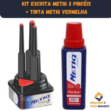 Imagem de Kit Escrita 3 Pincéis Metiq P/cartaz + 1 Tinta Metiq Vermelha - Embala