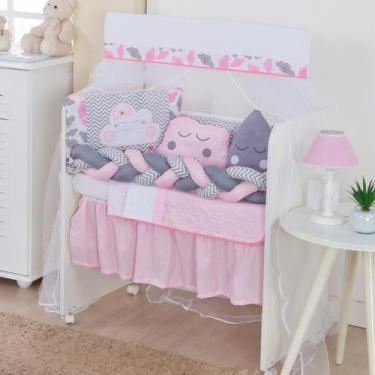 Imagem de Kit Trança Mini Berço Lindo 11pçs Com Saia - Rosa - Sara enxovais