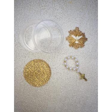 Imagem de Lembrancinhas para montar 10 latinhas acrílico 5x2 + 10 mini terços + 